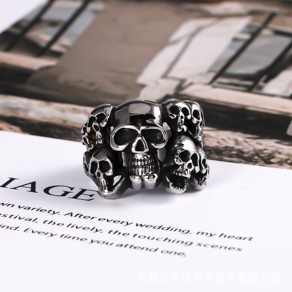 Titanium Steel Skull Ring for Men - European and American Punk Style, Available in Multiple Sizes