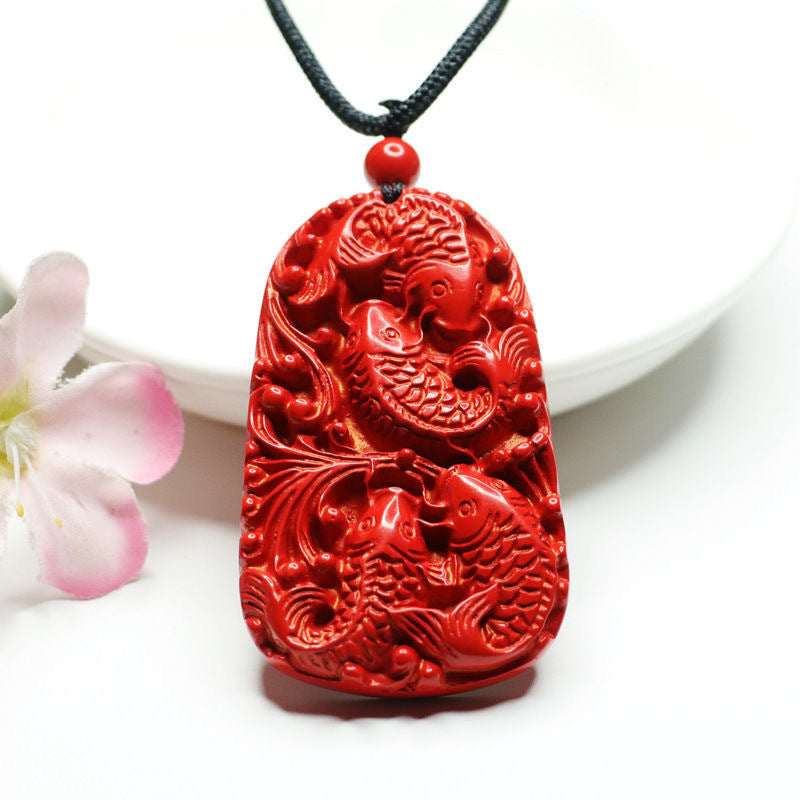 Cinnabar Lotus Leaf Fish Pendant Jewelry