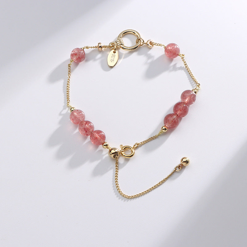 Strawberry Crystal Fortune's Favor Bracelet - Sterling Silver Beaded Jewelry