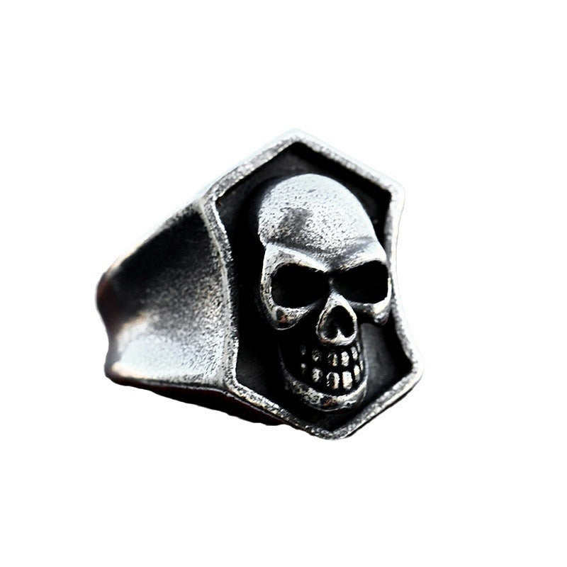 Bold Stainless Steel Skull Ring for Men - Retro Titanium Steel Hand Jewelry from Europe and America