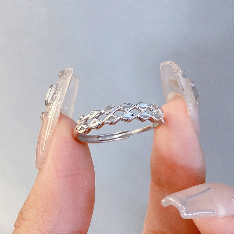 Double Rows of Rhombus Opening Sterling Silver Ring