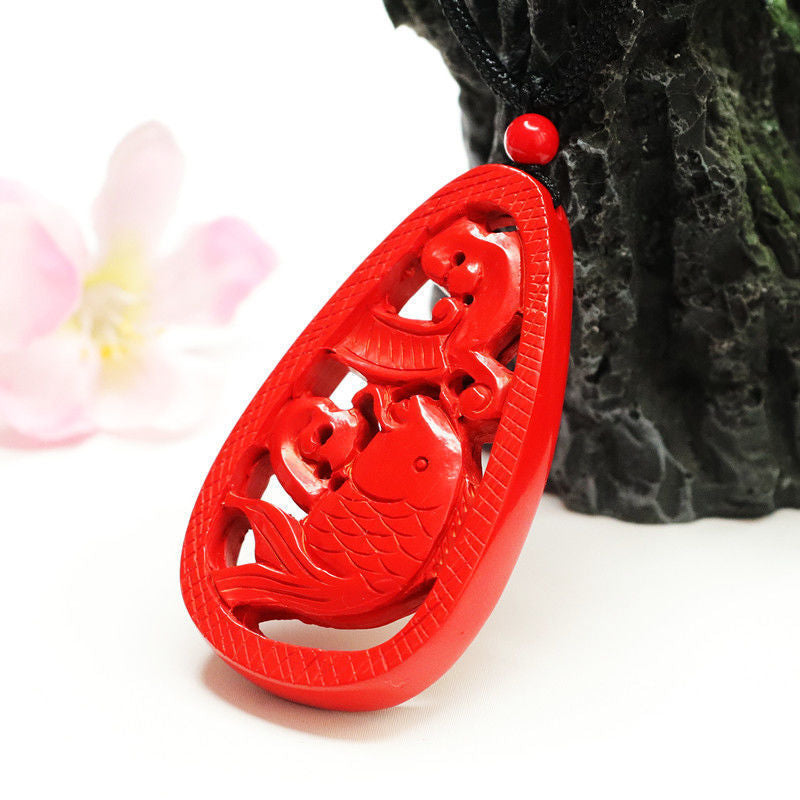 Elegant Vermilion Sand Fish Pendant with Cinnabar Stone