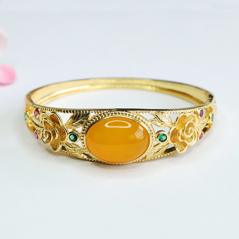 Golden Flower Chalcedony Bracelet in Ethnic Style