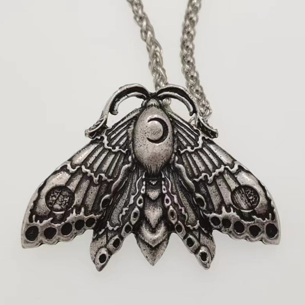 Butterfly Skull Necklace with Moth Moon Totem