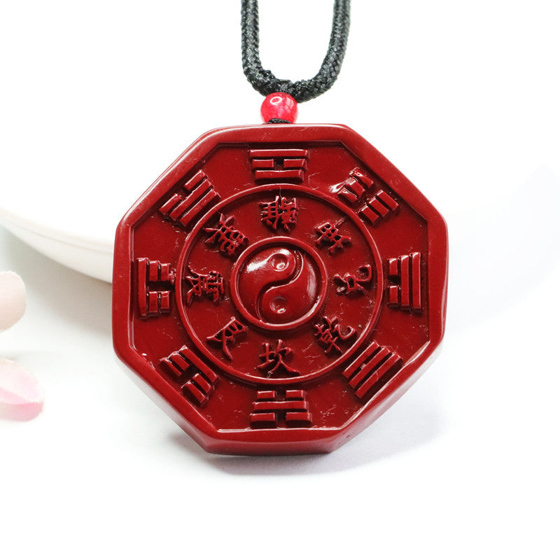 Mystical Cinnabar Pendant with Purple Gold Sand and Qiankun Bagua Symbol