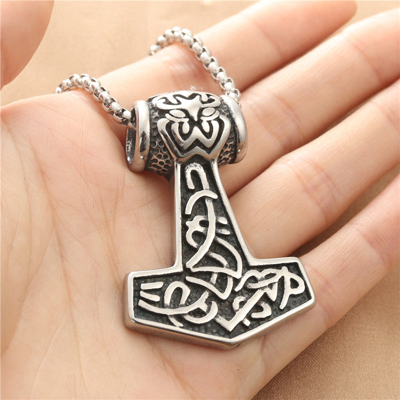 Titanium Steel Personalized Viking Raytheon Hammer Pendant Necklace for Trendy Men