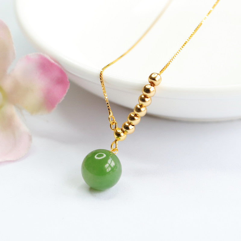 Jade Pendant and Jasper Bead Necklace with Sterling Silver