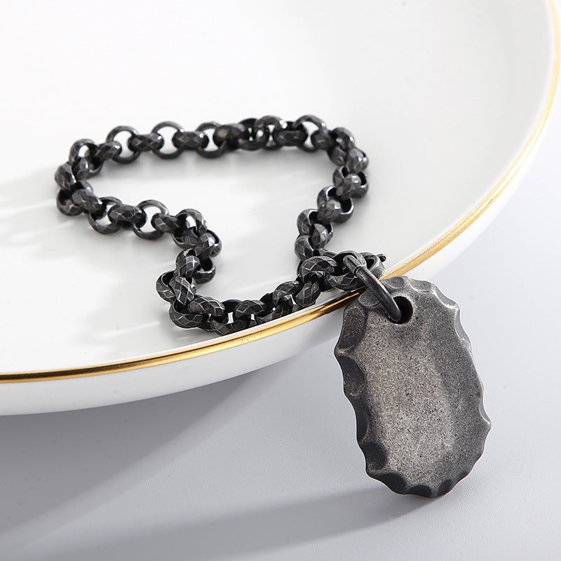 Retro Punk Rhombus O-Chain Men's Bracelet with Wishing Stone in Titanium Steel