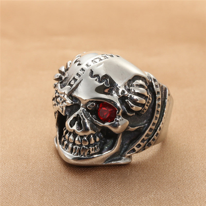 Titanium Steel Diamond-Encrusted Skull Ring for Men - Retro Trendy Accessory