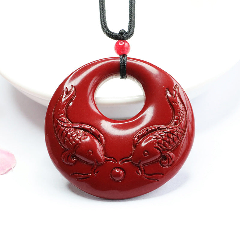 Cinnabar Stone Koi Fish Pendant for Good Luck and Prosperity