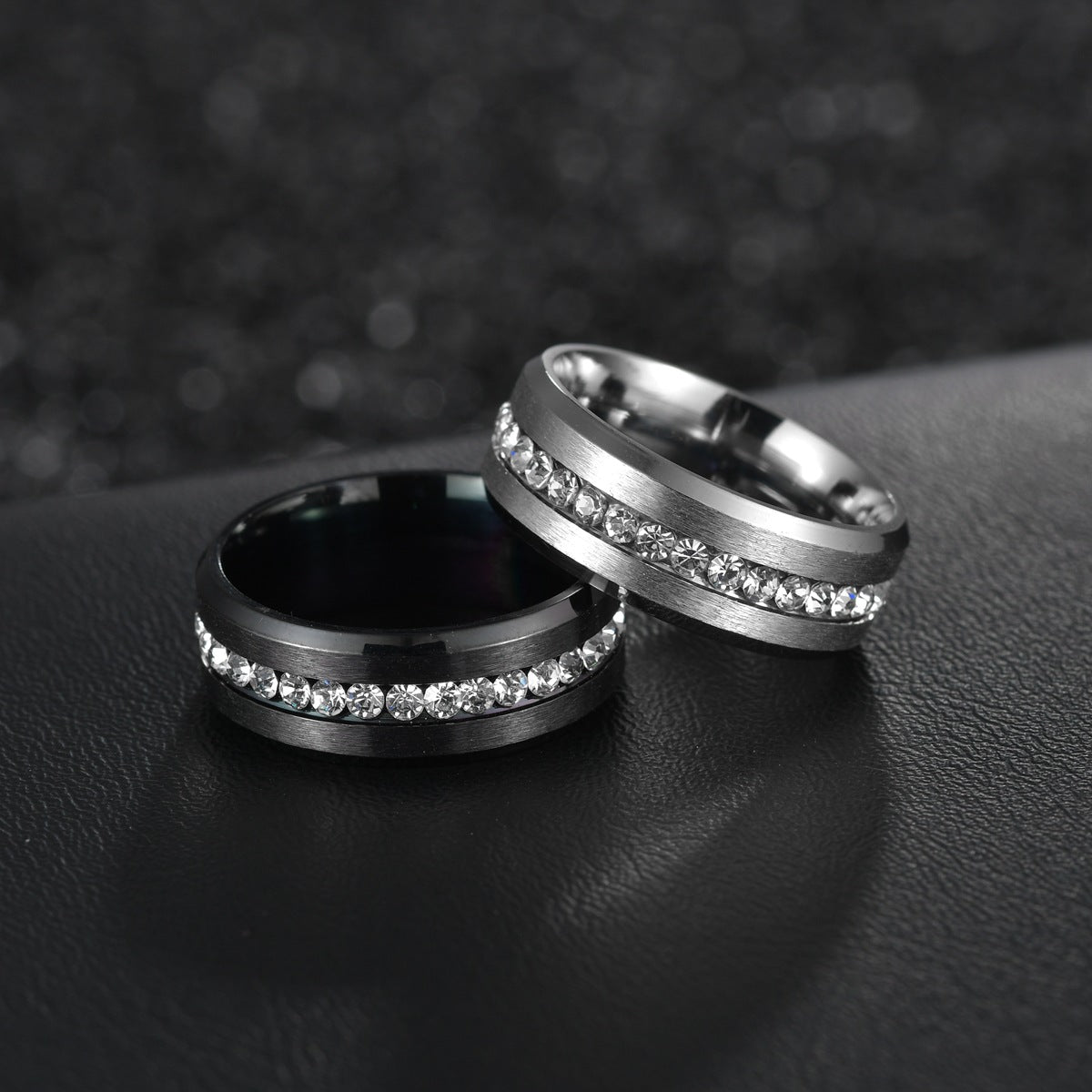 Explosive Black Stainless Steel Zircon Ring Set for Men - Cross-Border Jewelry