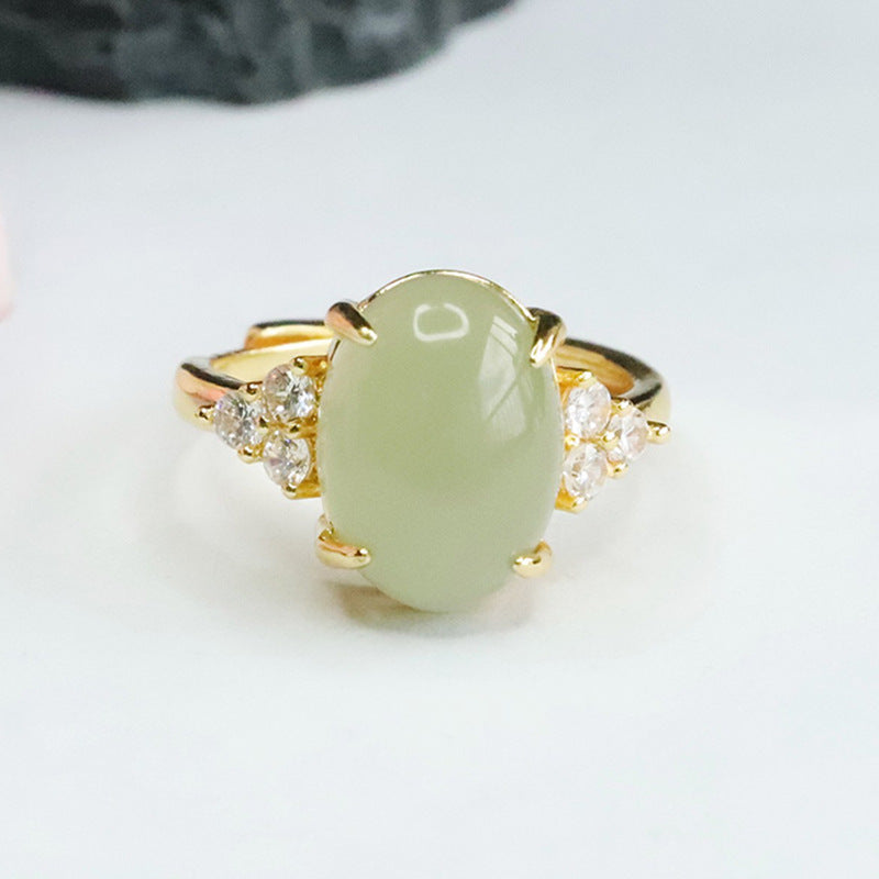 Stunning Sterling Silver and Hetian Jade Zircon Ring