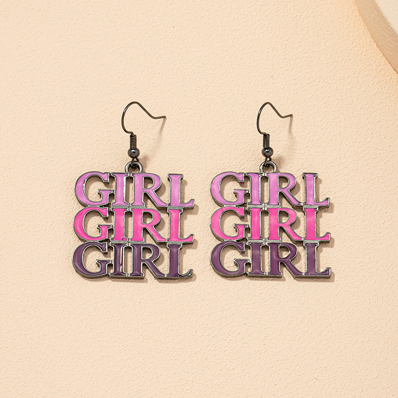 GIRL Color Matching Slogan Letter Earrings - Vienna Verve Collection