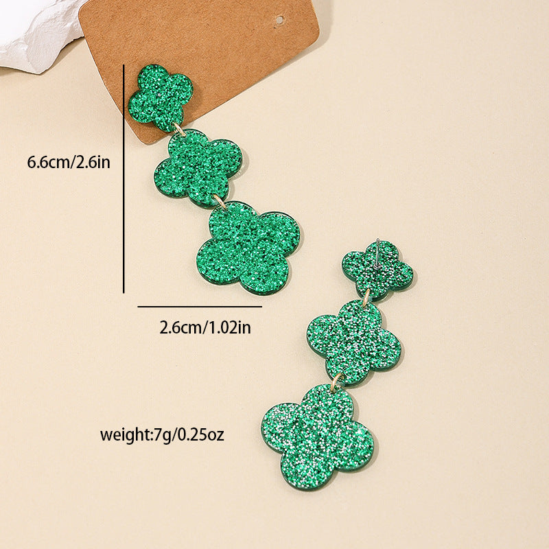 St. Patrick's Carnival Floral Clover Earrings - Acrylic and Metal Blend