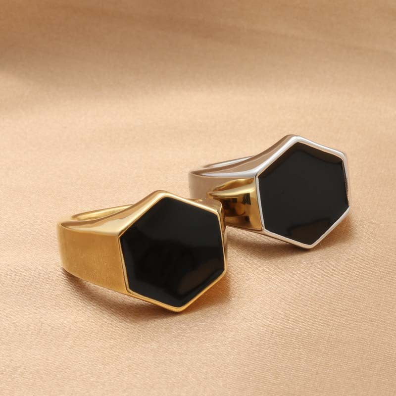 Titanium Steel Hexagonal Rhombus Ring for Men – Retro Trendy Stainless Steel Jewelry