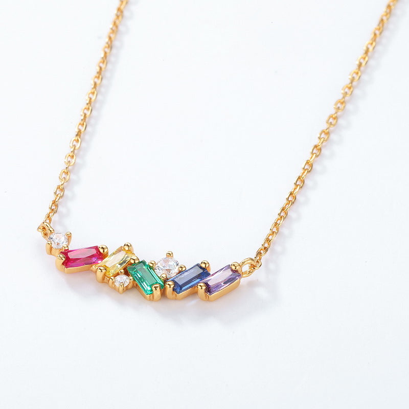 Rainbow Rectangle Zircon Silver Necklace