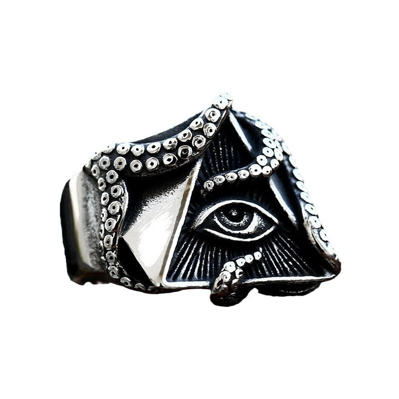 Titanium Steel Devil's Eye Octopus Ring for Men - Retro Triangle Design, Wholesale Available