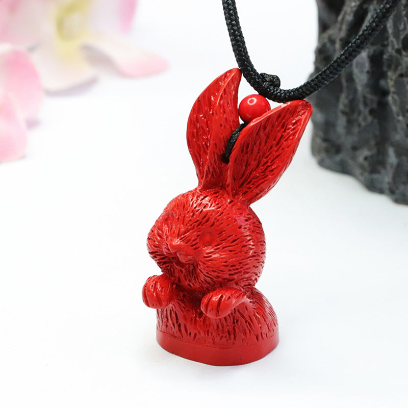 Cinnabar Three-dimensional Rabbit Pendant Red Sand Zodiac Rabbit Pendant