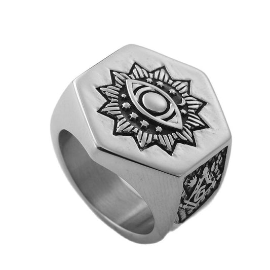 Retro Masonic Eye Ring for Men - Trendy Titanium Steel Jewelry Accessories