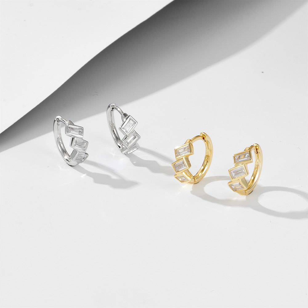 Retro Rectangle Zircons Silver Hoop Earrings