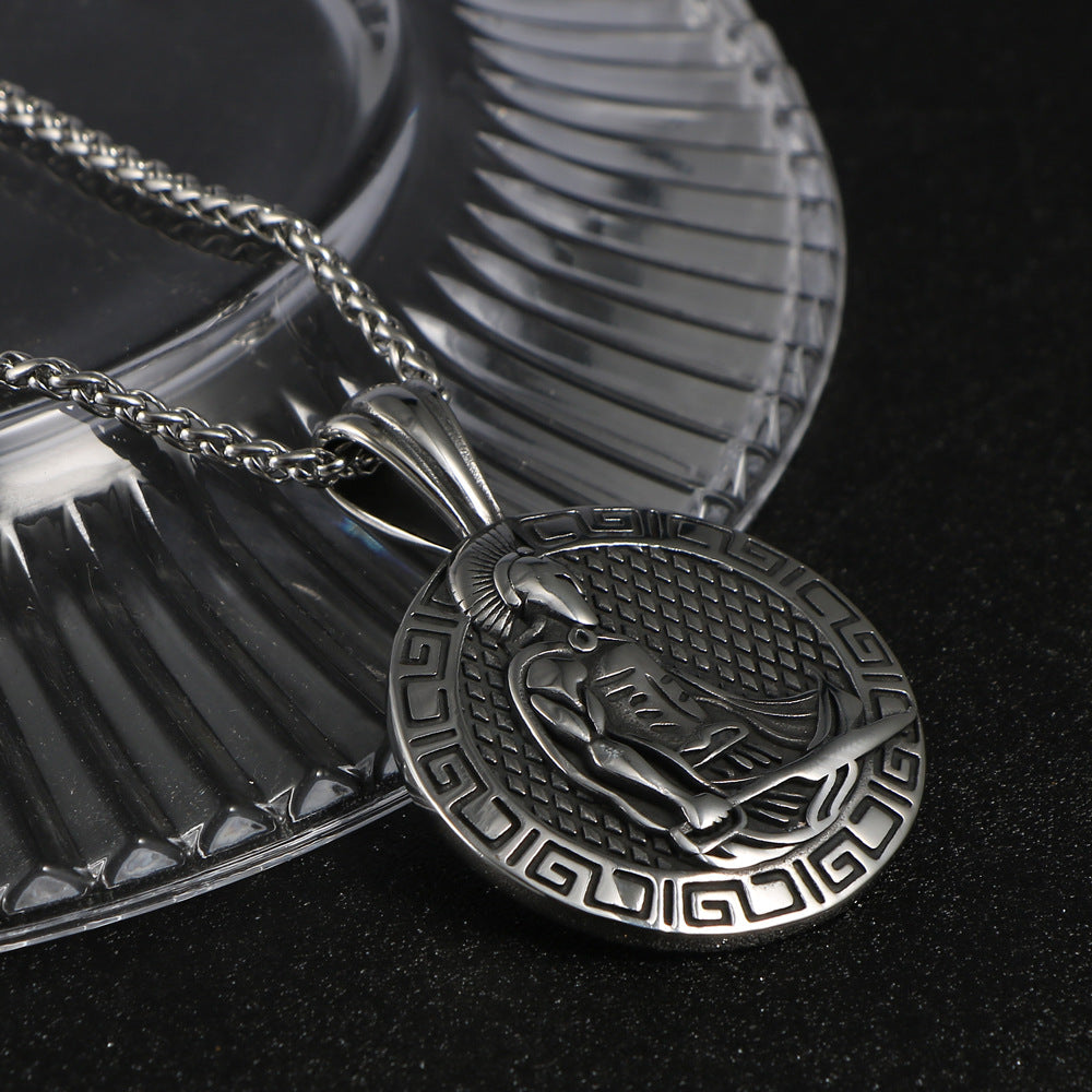 Vintage Roman Warrior Pendant Necklace for Men - Personalized Titanium Steel with Great Wall Design