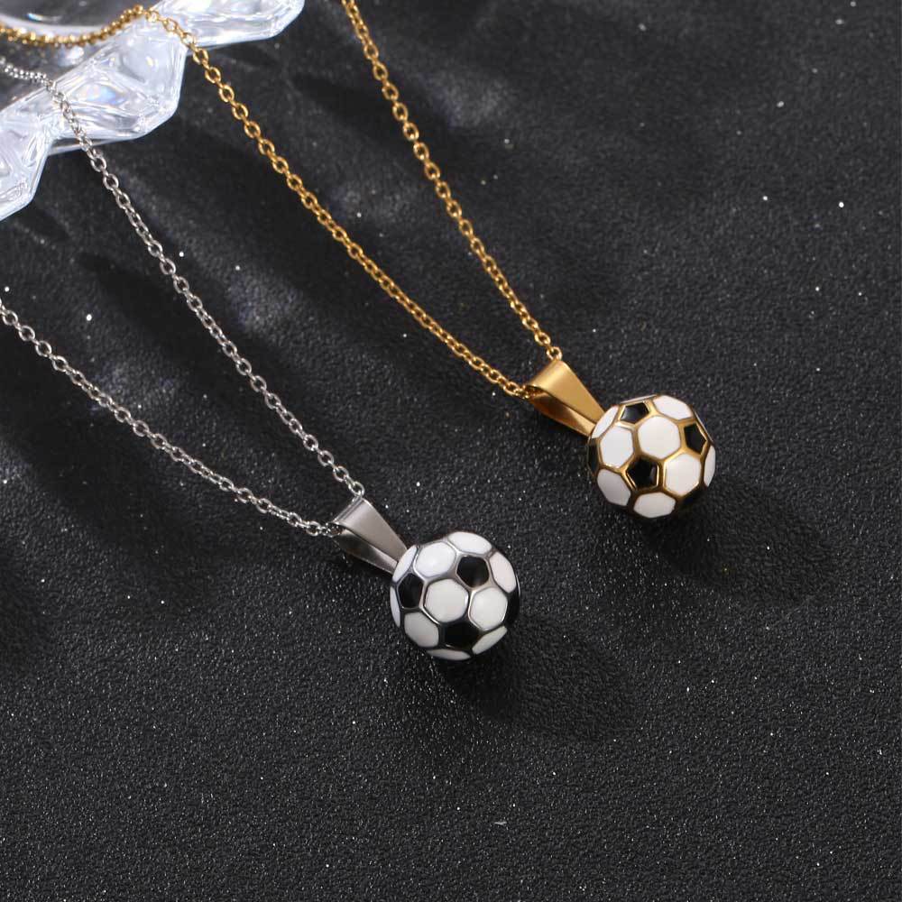 Titanium Steel Football Passion Necklace with Epoxy Pendant for All Fans