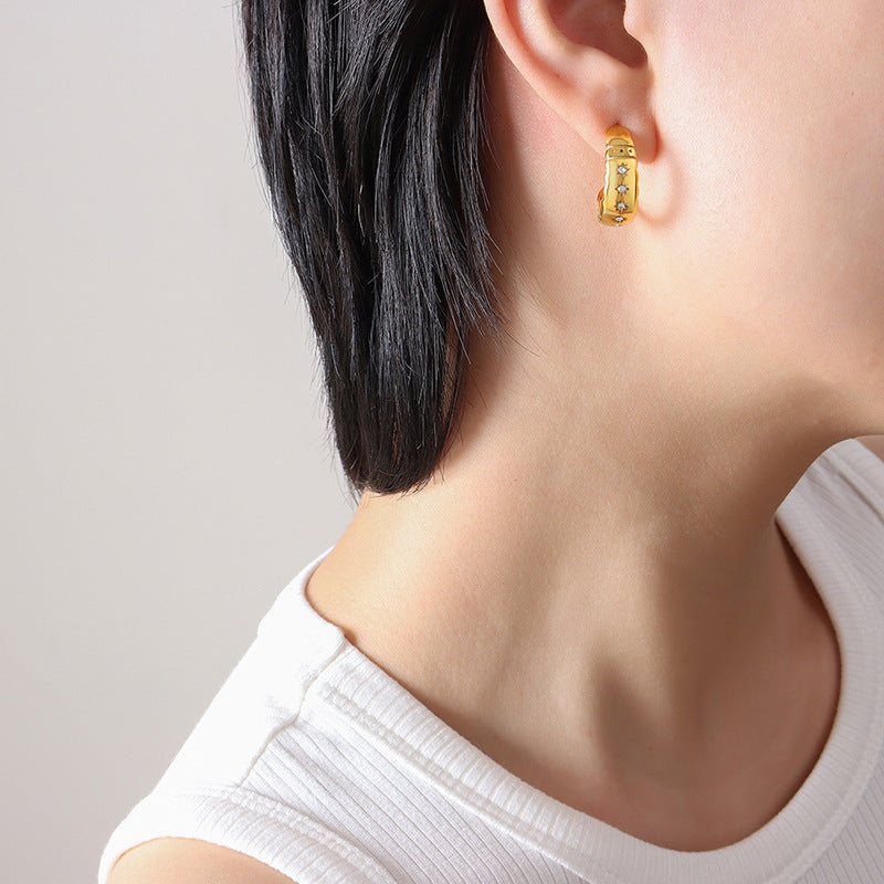 Chic Zircon Detail C-Shaped Earrings - Elegant Titanium Ear Accessories