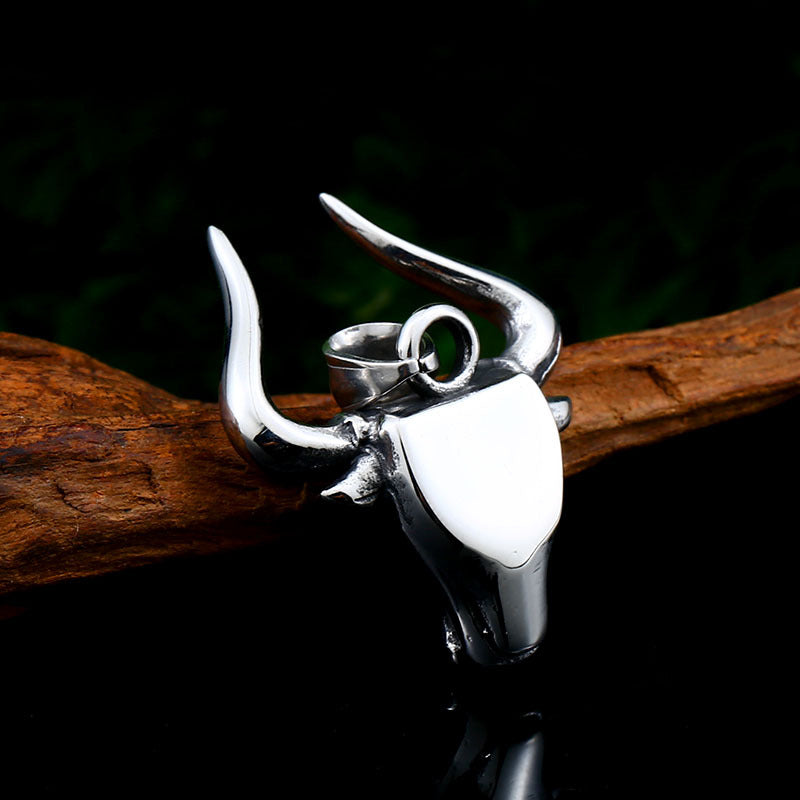 Vintage Titanium Steel Bull Head Pendant for Men - Unique Horn Design Accessories in Bulk