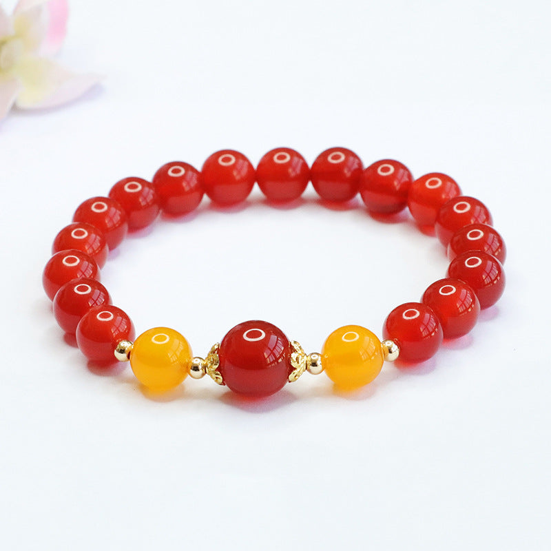 China-Chic Sterling Silver Red Agate and Yellow Chalcedony Bracelet for Women