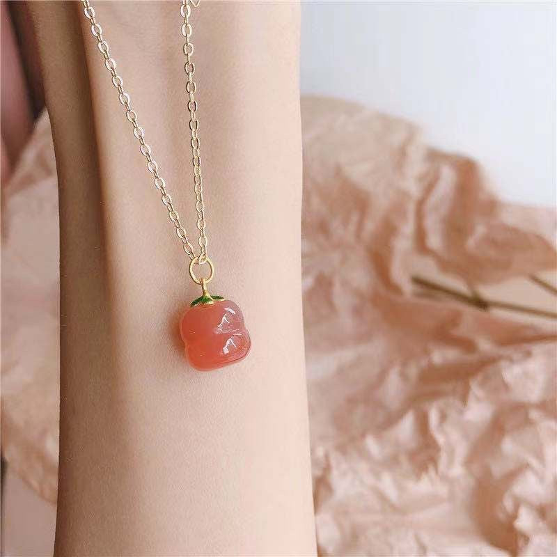 Golden Agate Persimmon Pendant Necklace