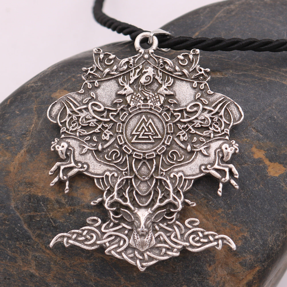 Valknut Talisman Necklace with Viking Deer and Horse Pendants