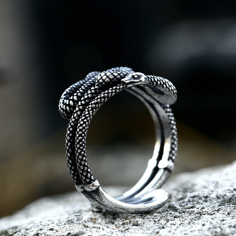 Retro Titanium Steel Snake Ring for Men - Cross-Border Wholesale Open Design