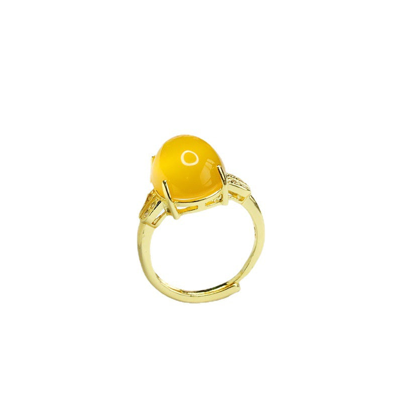 Yellow Chalcedony Zircon Sterling Silver Ring with Adjustable Opening