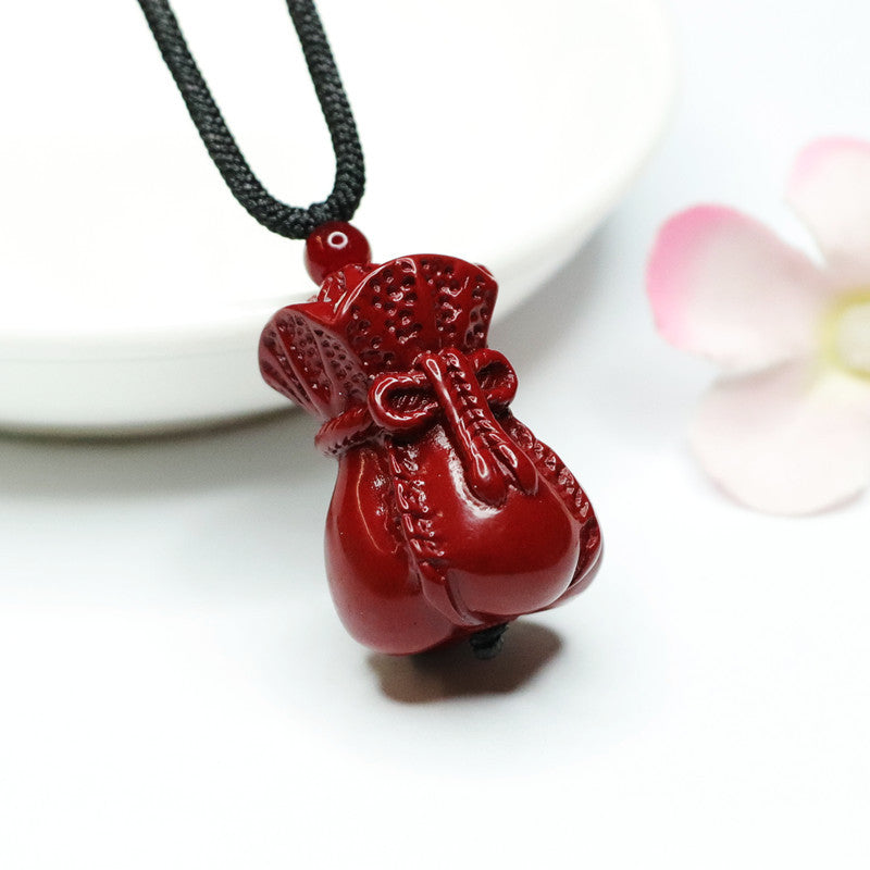 Vermilion Sand Money Bag Pendant with Cinnabar Stone