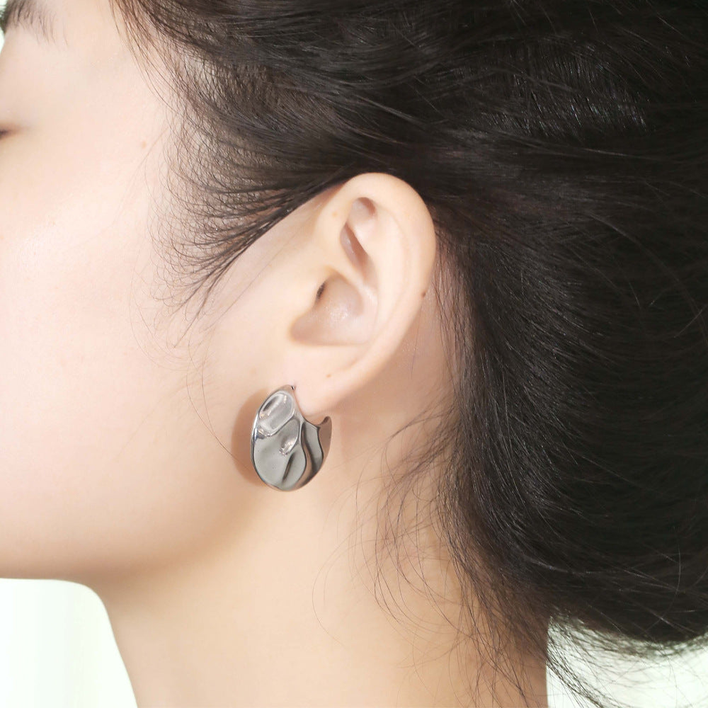 Vintage-Inspired Dual-Purpose C-Shaped Fan Earrings in Titanium Steel for Women