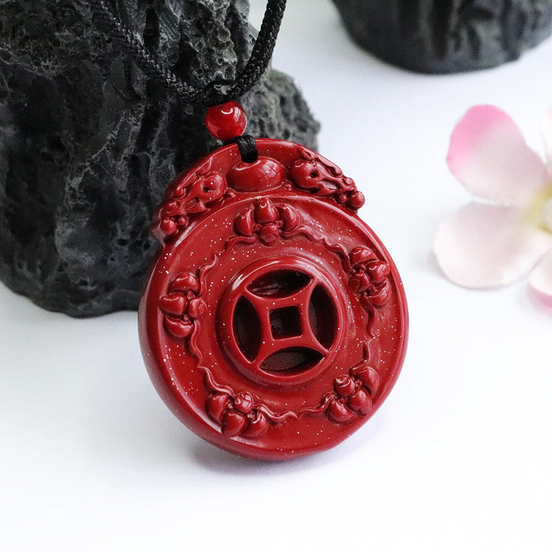 Cinnabar Stone Sterling Silver Pendant with Purple and Gold Sand