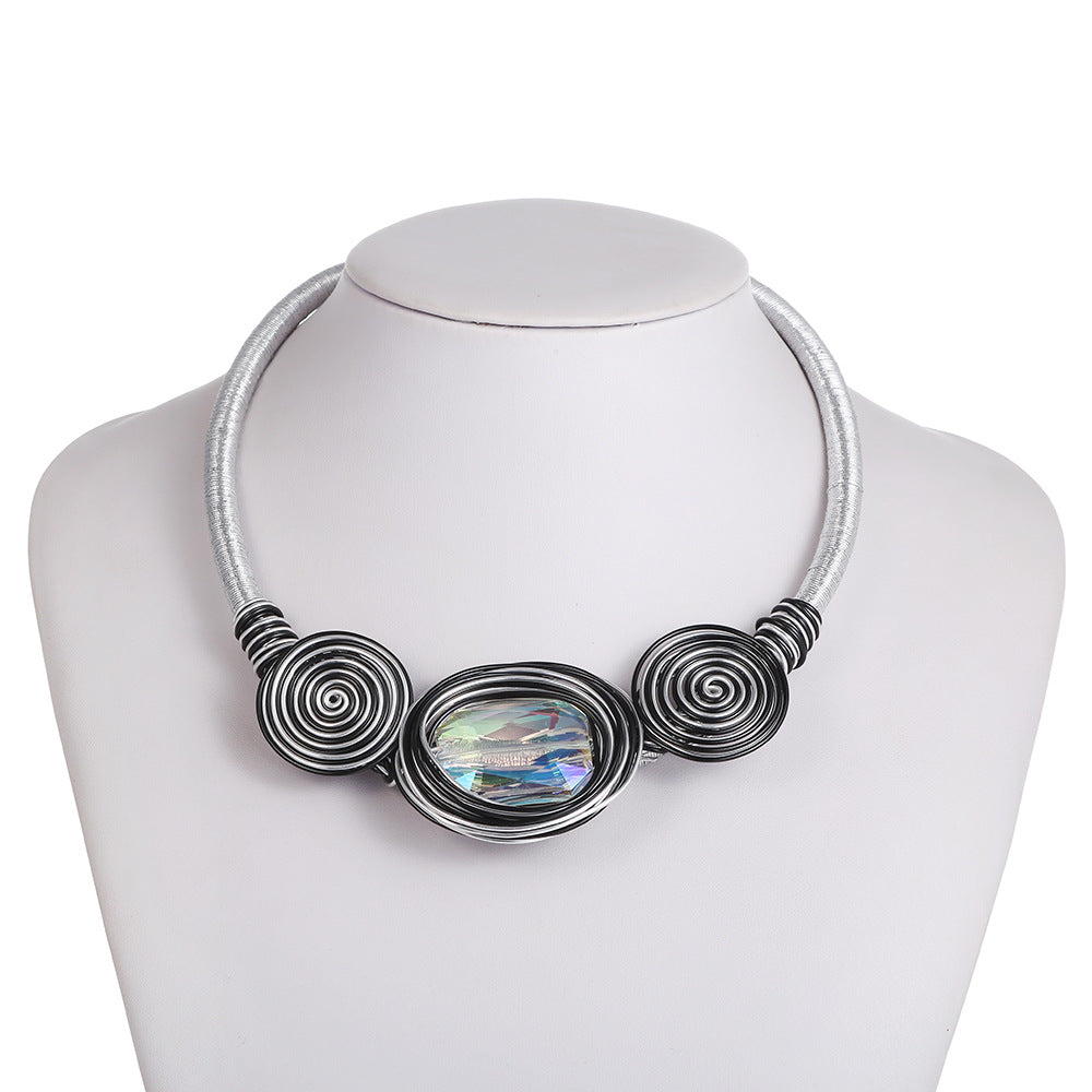 Medieval Renaissance Choker Necklace with Handcrafted Aluminum Bar, Glass Resin, and Chain - Elegant Jewelry Piece