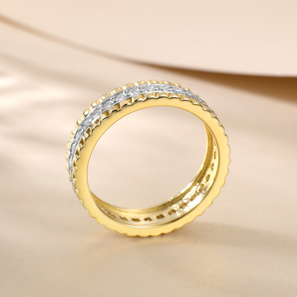 A Circle of Zircon Golden Sterling Silver Ring