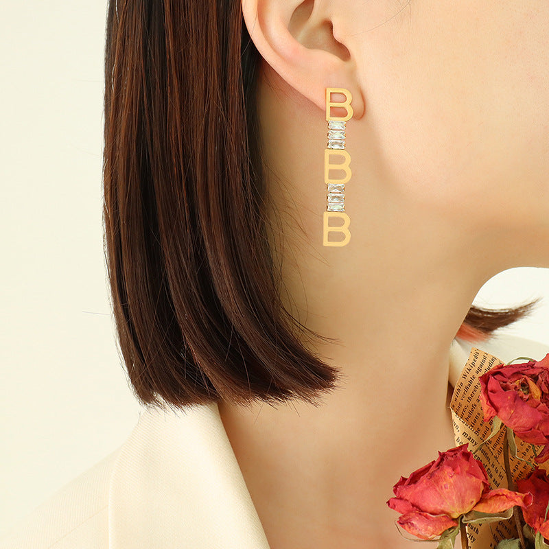 Geometric Letter Zircon Earrings - Chic and Minimalistic