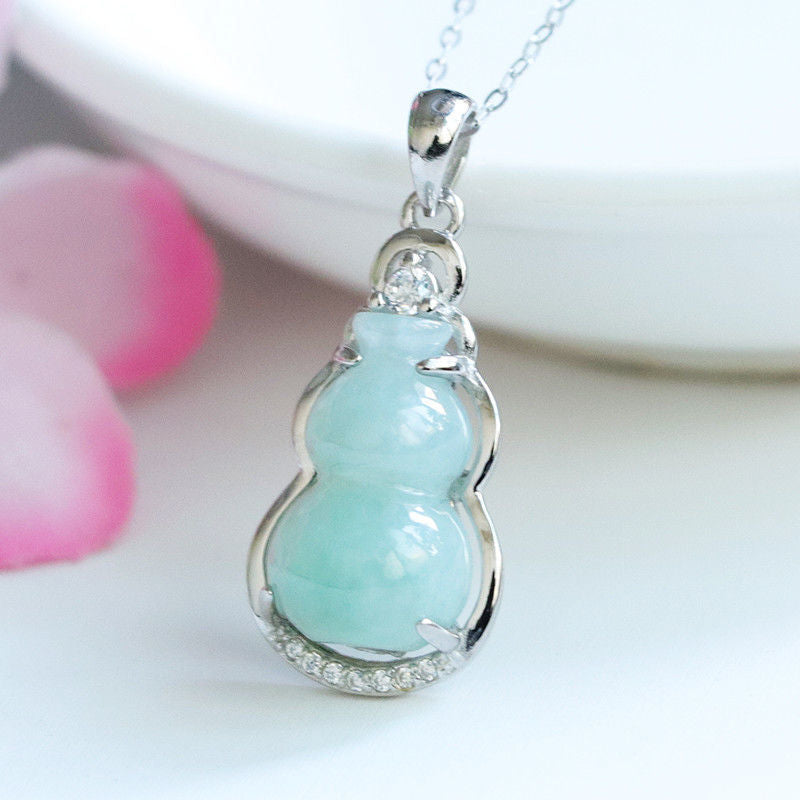 Fortune's Favor Sterling Silver Jade Gourd Necklace