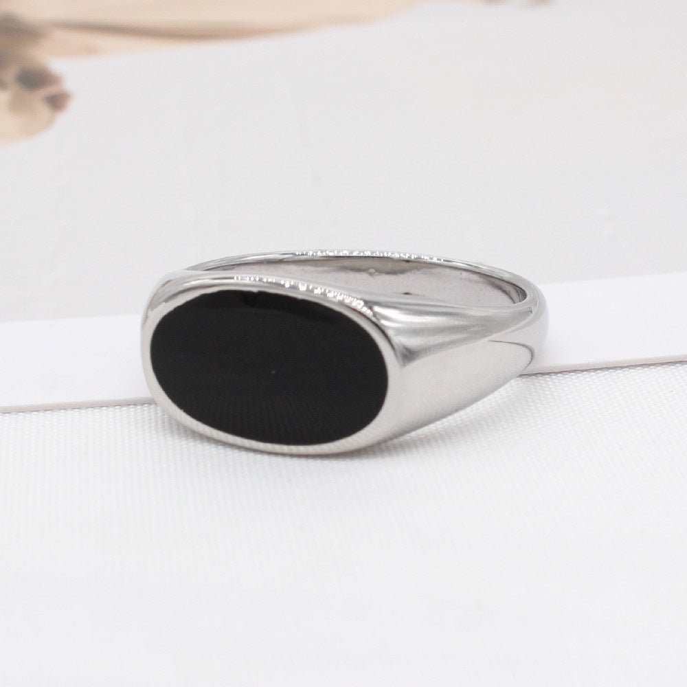 Trendy Unisex Oval Titanium Steel Ring in Black and White