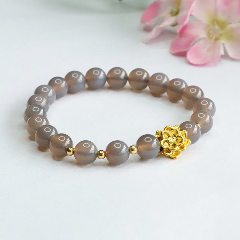 Golden Lotus Sterling Silver Chalcedony Bracelet