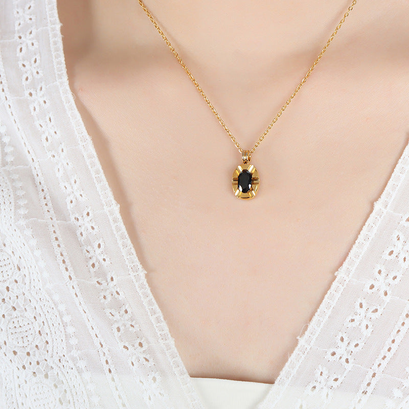 Dark Winds Black Zircon Necklace with 18K Gold Electroplating