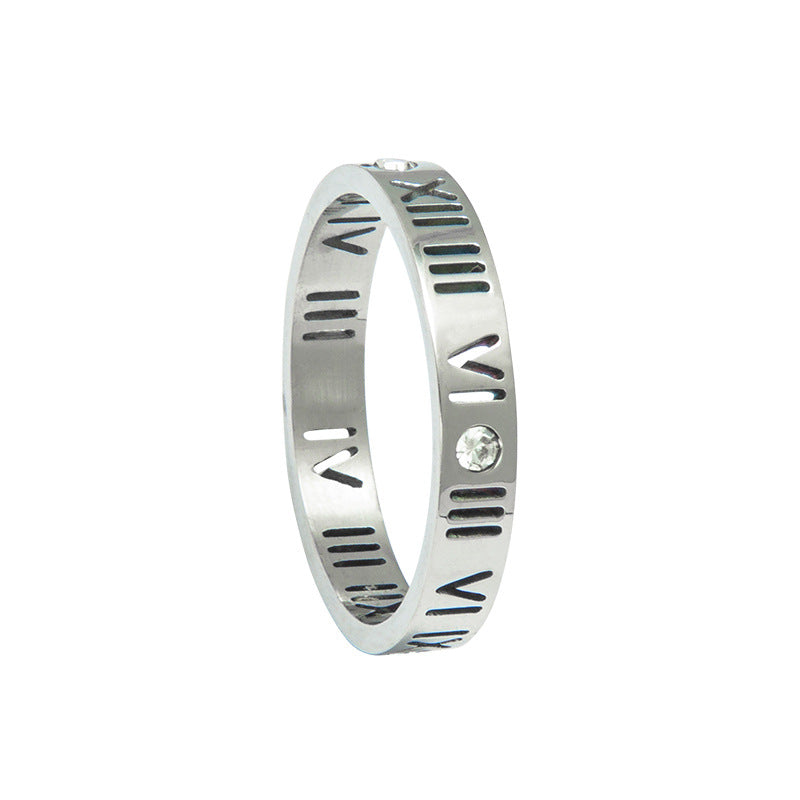 Stylish Stainless Steel Roman Numeral and Diamond Couple's Letter Ring for Men | European and American Design