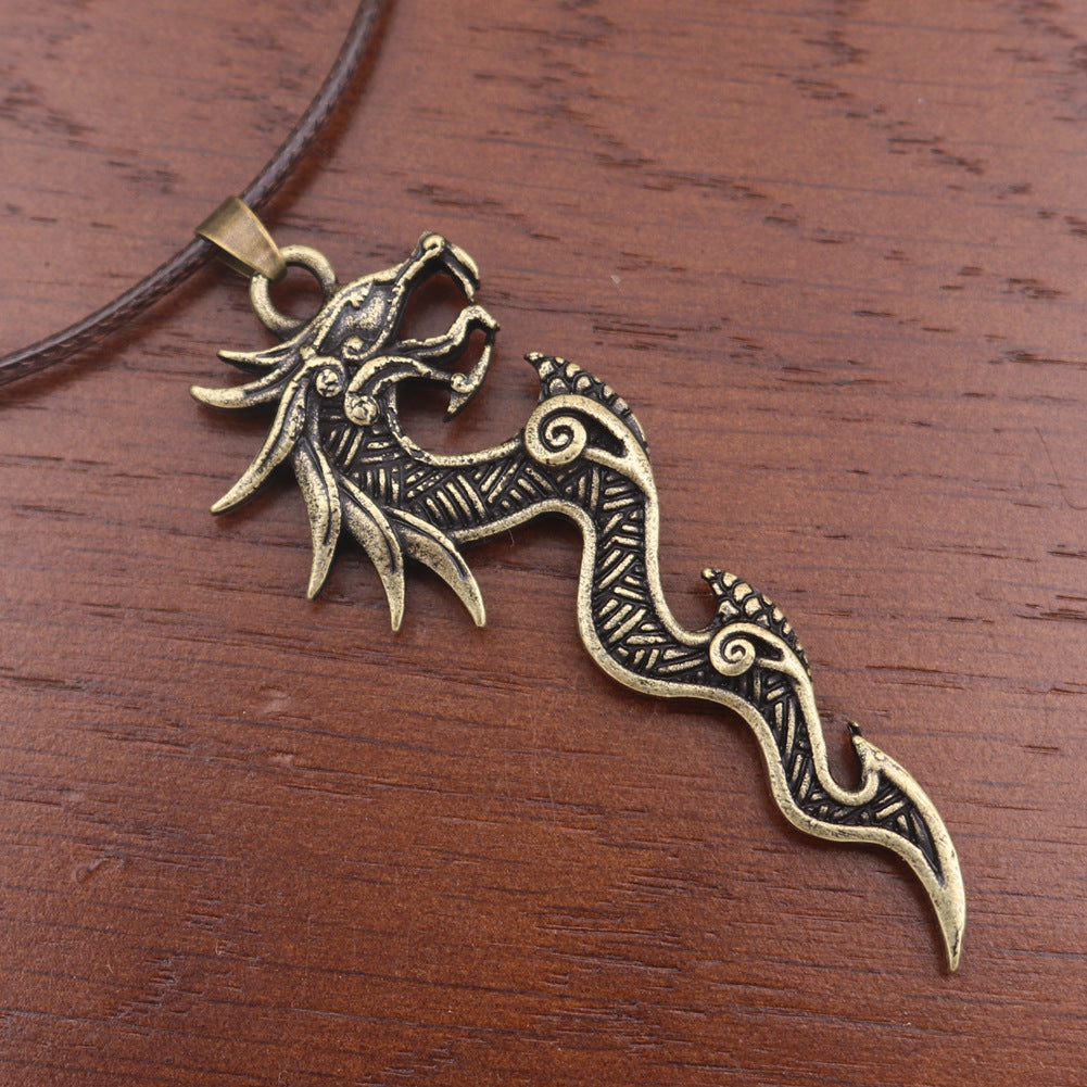 Norse Legacy Viking Dragon Metal Necklace - Odin Amulet Pendant for Men