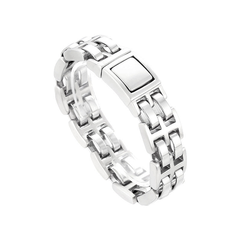 Stylish Double-Row Stainless Steel Men's Bracelet with Trendy Glossy Strap Chain