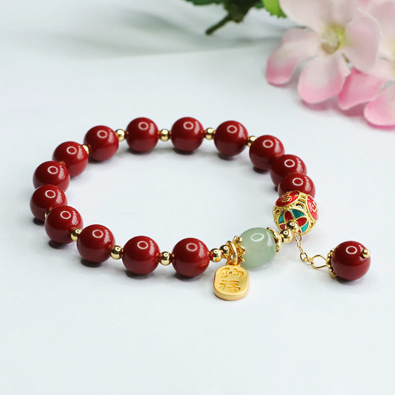 China-Chic Cinnabar and Jade Bracelet for a Joyful Handstring