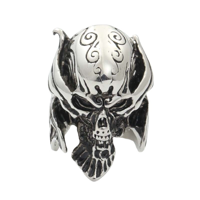 Titanium Steel Punk Skull Ring - Warrior Ghost Head Design for Men