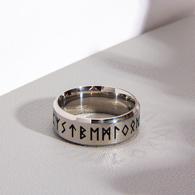 Norse Rune Totem Stainless Steel Men's Ring - Viking Style Jewelry