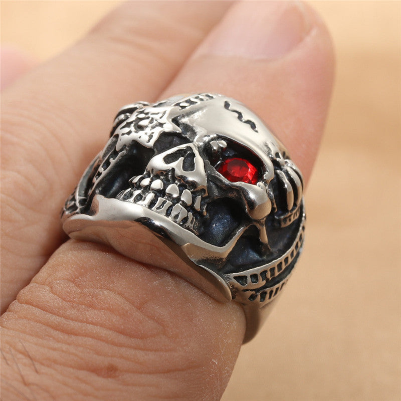 Titanium Steel Diamond-Encrusted Skull Ring for Men - Retro Trendy Accessory